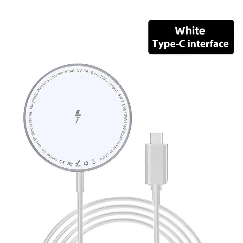 Magsafe magnetic charger with white Type-C interface and 1m length for fast charging.